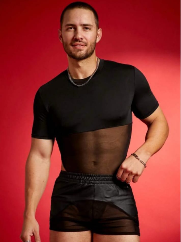 Men's Patchwork Mesh Workout Bodysuit